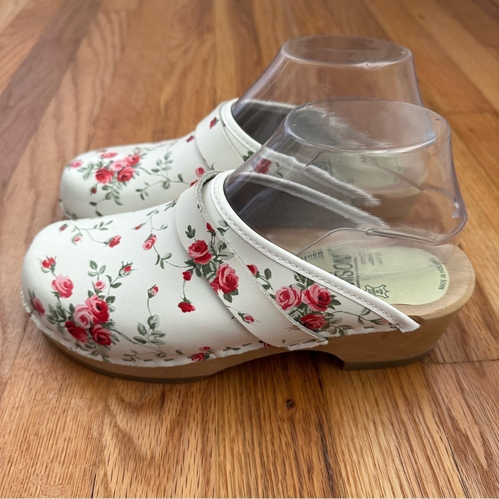 Simson Holland Orthopedic White Floral Leather and Wood Clogs Women’s Size 38 - Picture 4 of 10